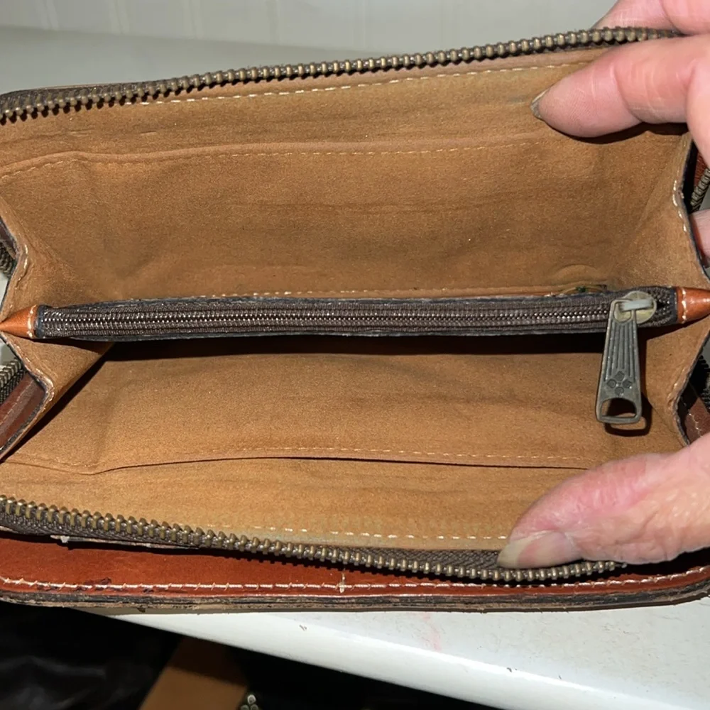 Patricia Nash Embossed Brown Leather Wallet zip around fold over